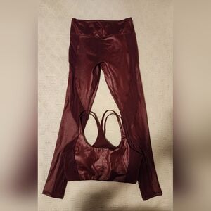 Fabletics Burgundy Leggings and Sports Bra Set